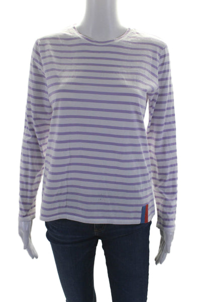 Kule Womens Long Sleeve Crew Neck Striped Tee Shirt White Purple Size Small