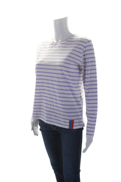 Kule Womens Long Sleeve Crew Neck Striped Tee Shirt White Purple Size Small