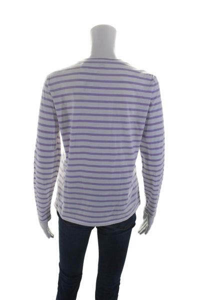 Kule Womens Long Sleeve Crew Neck Striped Tee Shirt White Purple Size Small