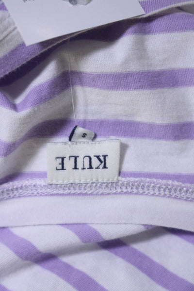 Kule Womens Long Sleeve Crew Neck Striped Tee Shirt White Purple Size Small