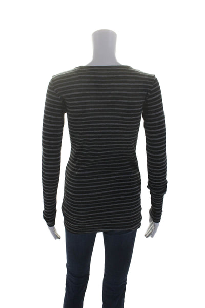 Vince Womens Long Sleeve Scoop Neck Striped Tee Shirt Gray Cotton Size Small