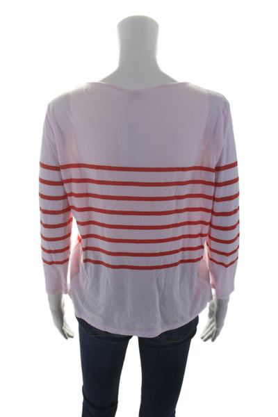 Kule Womens 3/4 Sleeve Scoop Neck Striped Tee Shirt Pink Red Cotton Size Small