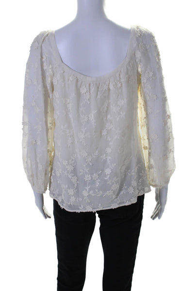 Rebecca Taylor Womens Cotton Silk Blend White Floral Textured Blouse Top Size M