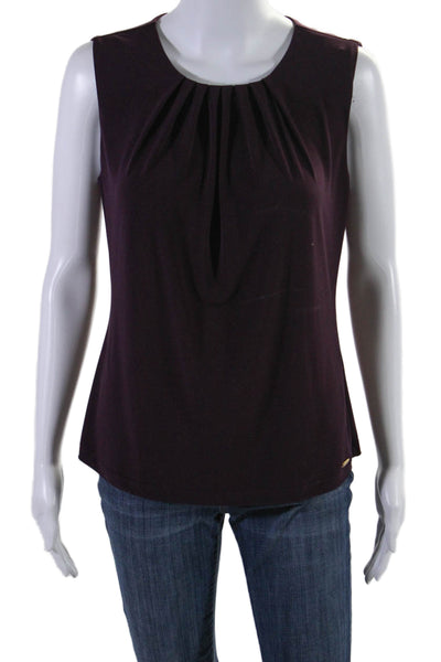 Calvin Klein Womens Sleeveless Round Neck Front Pleated Blouse Purple Size M