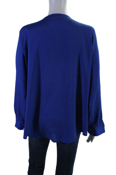 Calvin Klein Womens V Neck Long Sleeved Zipped Closure Blouse Blue Size L