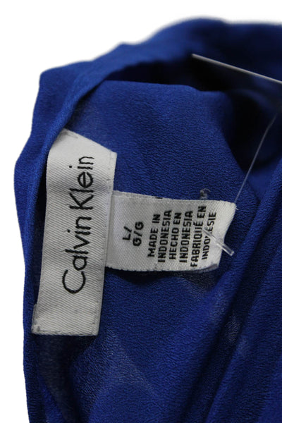 Calvin Klein Womens V Neck Long Sleeved Zipped Closure Blouse Blue Size L