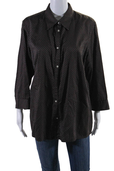 Lauren Ralph Lauren Green Label Womens Cotton Polka Dotted Shirt Brown Size XL