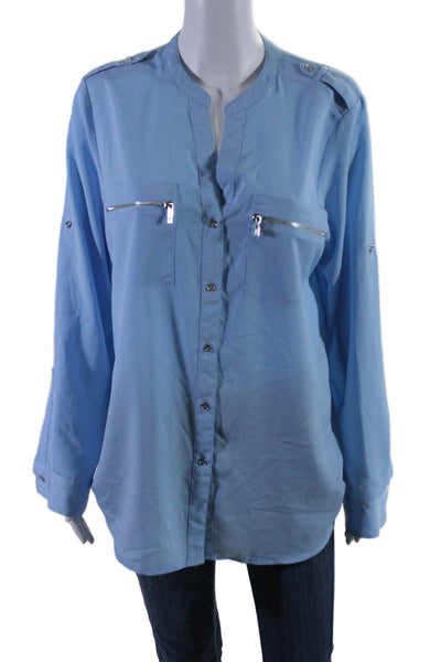 Calvin Klein Womens Buttoned Long Sleeved Zipped Pocket Blouse Blue Size L