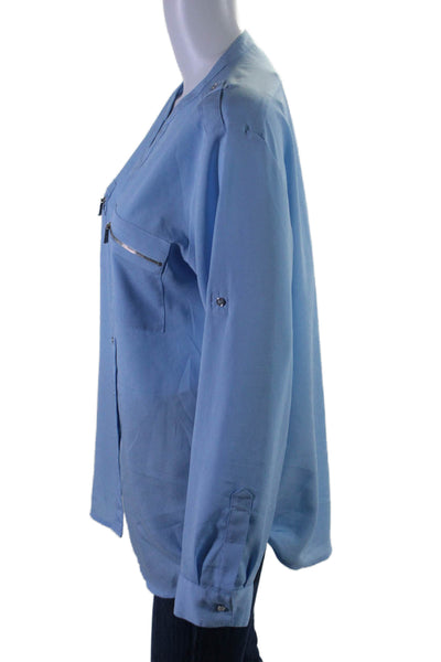 Calvin Klein Womens Buttoned Long Sleeved Zipped Pocket Blouse Blue Size L