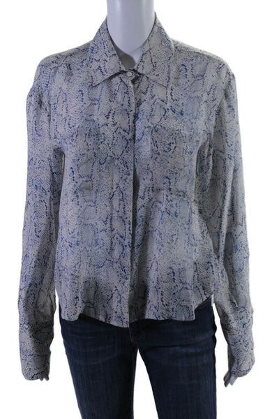 Chelsea Flower Womens Silk Snakeskin Print Button Down Blouse Blue Size S