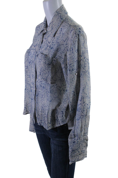 Chelsea Flower Womens Silk Snakeskin Print Button Down Blouse Blue Size S