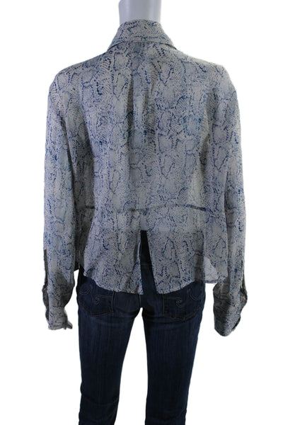 Chelsea Flower Womens Silk Snakeskin Print Button Down Blouse Blue Size S