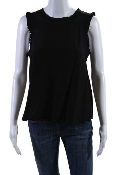 Cinq à Sept Womens Silk Crewneck Sleeveless Ruffle Trim Blouse Black Size XS