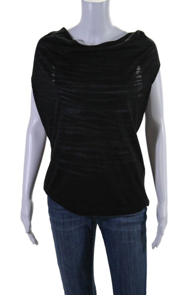 Theory Womens Striped Sleeveless Cowl Neck Blouse Black Size S