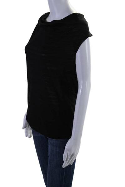 Theory Womens Striped Sleeveless Cowl Neck Blouse Black Size S