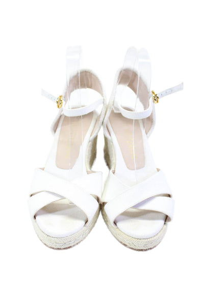 Stuart Weitzman Womens White Canvas Espadrille Wedge Heels Sandals Shoes Size 9