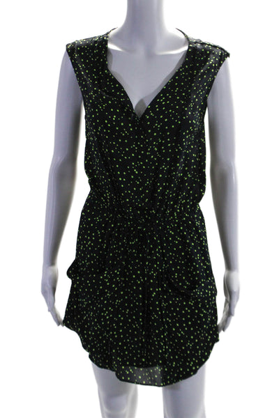 A.L.C. Womens Silk Printed Button Down Dress Black Lime Green Size Extra Small