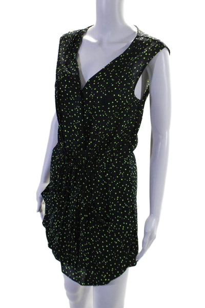 A.L.C. Womens Silk Printed Button Down Dress Black Lime Green Size Extra Small