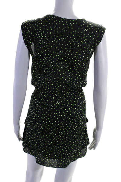 A.L.C. Womens Silk Printed Button Down Dress Black Lime Green Size Extra Small