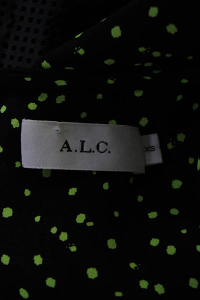 A.L.C. Womens Silk Printed Button Down Dress Black Lime Green Size Extra Small