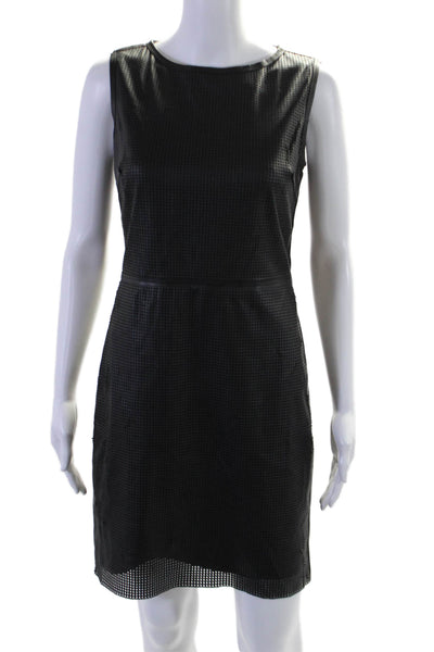 T Tahari Womens Perforated Faux Leather Knee Length Sleeveless Dress Black Size