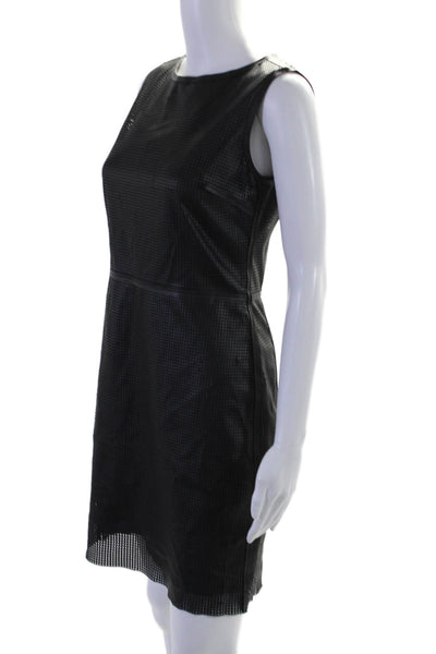 T Tahari Womens Perforated Faux Leather Knee Length Sleeveless Dress Black Size