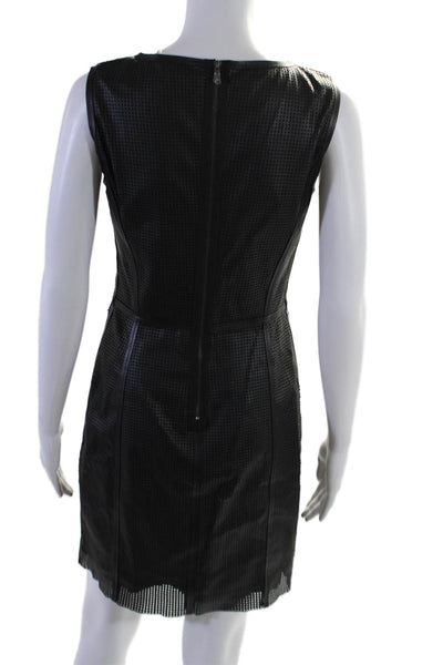 T Tahari Womens Perforated Faux Leather Knee Length Sleeveless Dress Black Size