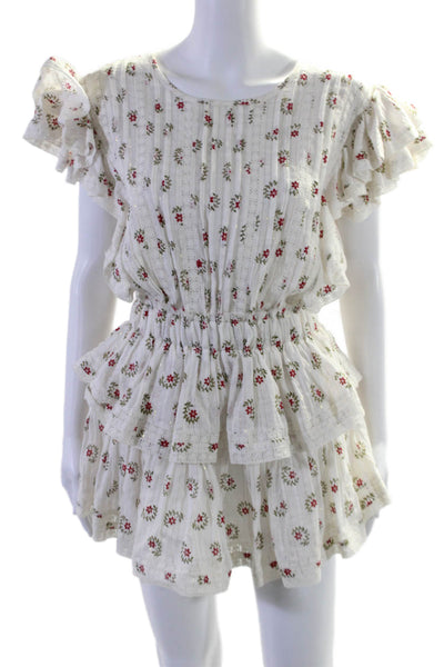 Nibi-Mtk Womens Floral Print Ruffled Tiered A Line Dress White Red Size Small