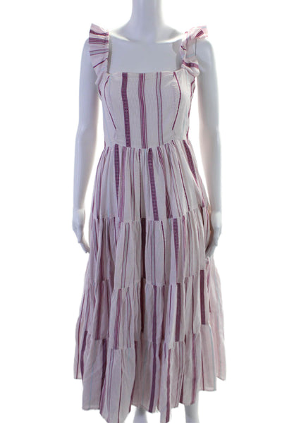 Nibi-Mtk Womens Striped A Line Sun Dress Pink White Cotton Size Extra Small