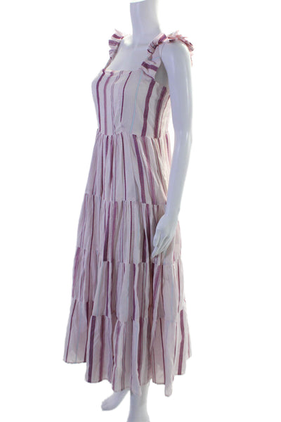 Nibi-Mtk Womens Striped A Line Sun Dress Pink White Cotton Size Extra Small