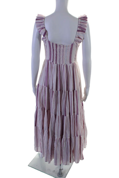 Nibi-Mtk Womens Striped A Line Sun Dress Pink White Cotton Size Extra Small