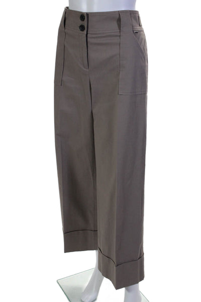 St. John Women's Button Closure Straight Leg Cuff Hem Ankle Pants Brown Size 6