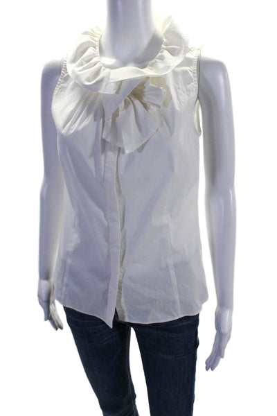 Lafayette 148 New York Womens Bow Button Down Tank Top White Cotton Size 4