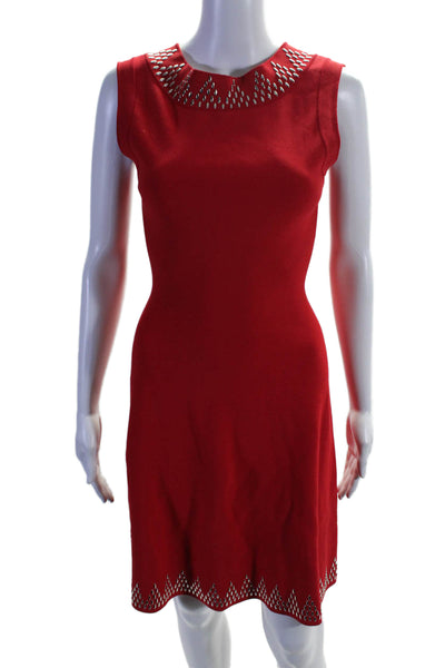 Alaia Womens Studded Sleeveless A Line Knee Length Dress Red Silver Size EUR 36