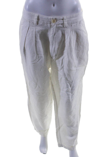 Alex Mill Womens Linen Pleated Front Straight Leg Cuffed Pants White Size 10