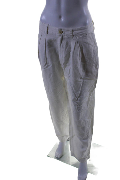 Alex Mill Womens Linen Pleated Front Straight Leg Cuffed Pants White Size 10