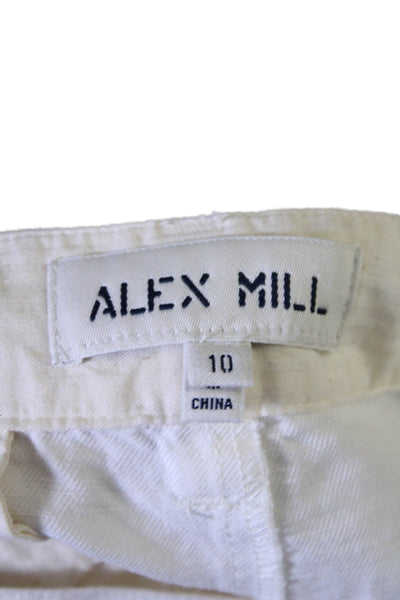 Alex Mill Womens Linen Pleated Front Straight Leg Cuffed Pants White Size 10