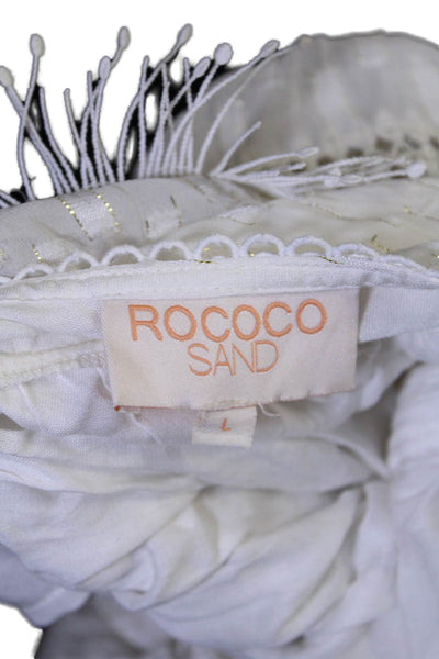 Rococo Sand Womens Striped Crochet Trim A Line Mini Dress White Gold Size Large