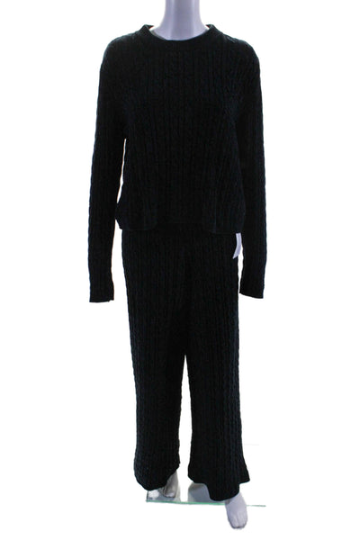 Something Navy Womens Cable Knit Long Sleeves Sweat Suit Midnight Blue Size Larg