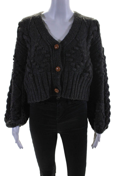 The Westside Womens Wool Button Thick Rib Knit Cardigan Sweater Gray Size S