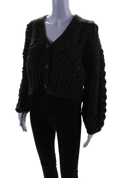 The Westside Womens Wool Button Thick Rib Knit Cardigan Sweater Gray Size S