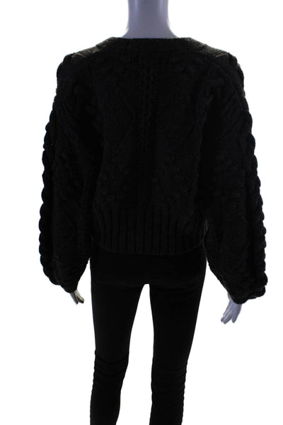 The Westside Womens Wool Button Thick Rib Knit Cardigan Sweater Gray Size S