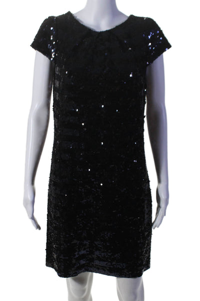 Milly Womens Sequin Covered Cap Sleeve Pleated Shift Dress Black Size 4