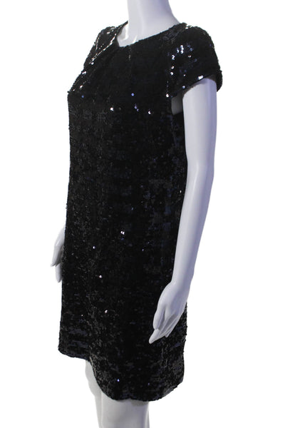 Milly Womens Sequin Covered Cap Sleeve Pleated Shift Dress Black Size 4