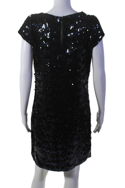 Milly Womens Sequin Covered Cap Sleeve Pleated Shift Dress Black Size 4