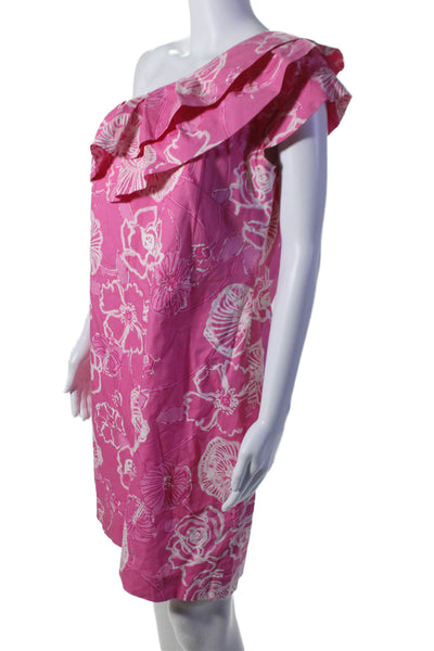 Lilly Pulitzer Womens Asymmetrical Neckline Ruffle Mini Dress Pink Floral Size 6