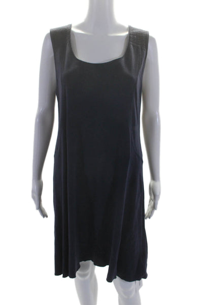 Three Dots Womens Cotton Scoop Neck Sleeveless A Line Dress Navy Size L