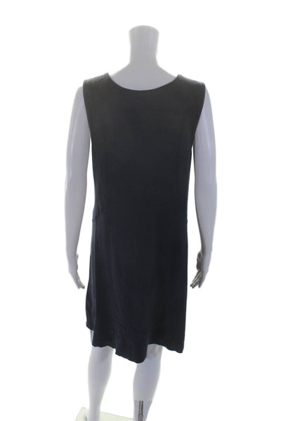 Three Dots Womens Cotton Scoop Neck Sleeveless A Line Dress Navy Size L