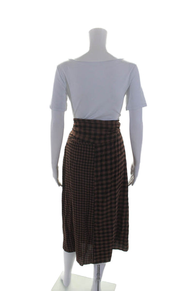 A.L.C. Womens Brown Gingham Print Drape Detail Midi Skirt Size 6