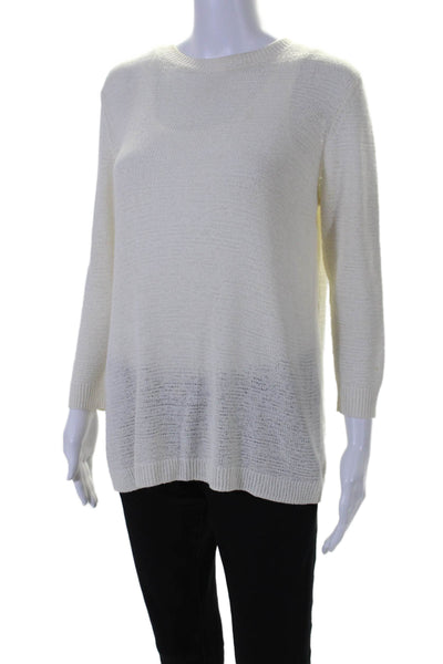 Theory Women's Round Neck Long Sleeves Pullover Sweater Cream Size S